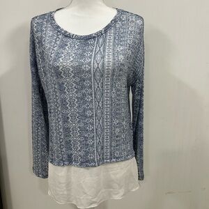 Kiara Blue and White Long Sleeve Top